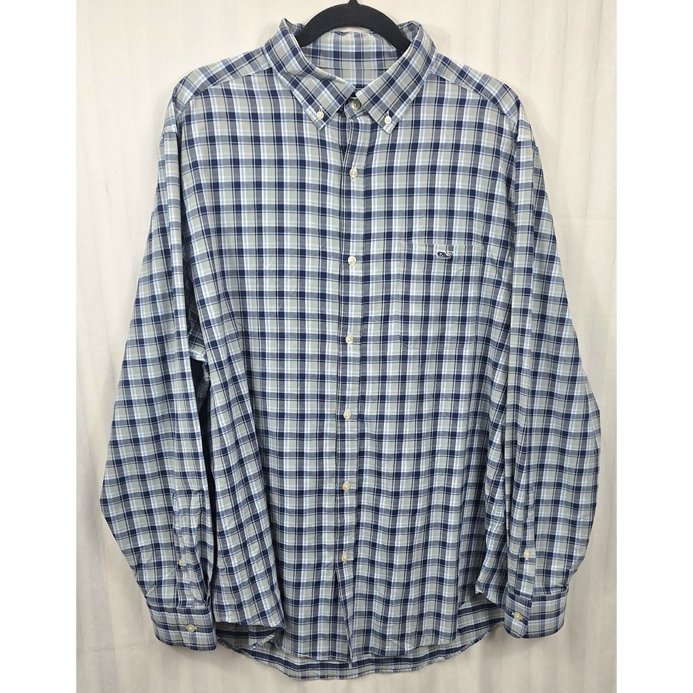 Vineyard Vines Performance Classic Fit Tucker‎ Shirt Blue Grey Plaid XL Mens